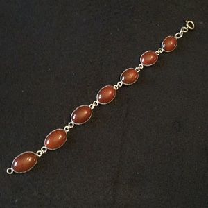 Amber bracelet vintage 1940”s 7” silver plated